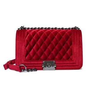 Ladies red velvet handbag